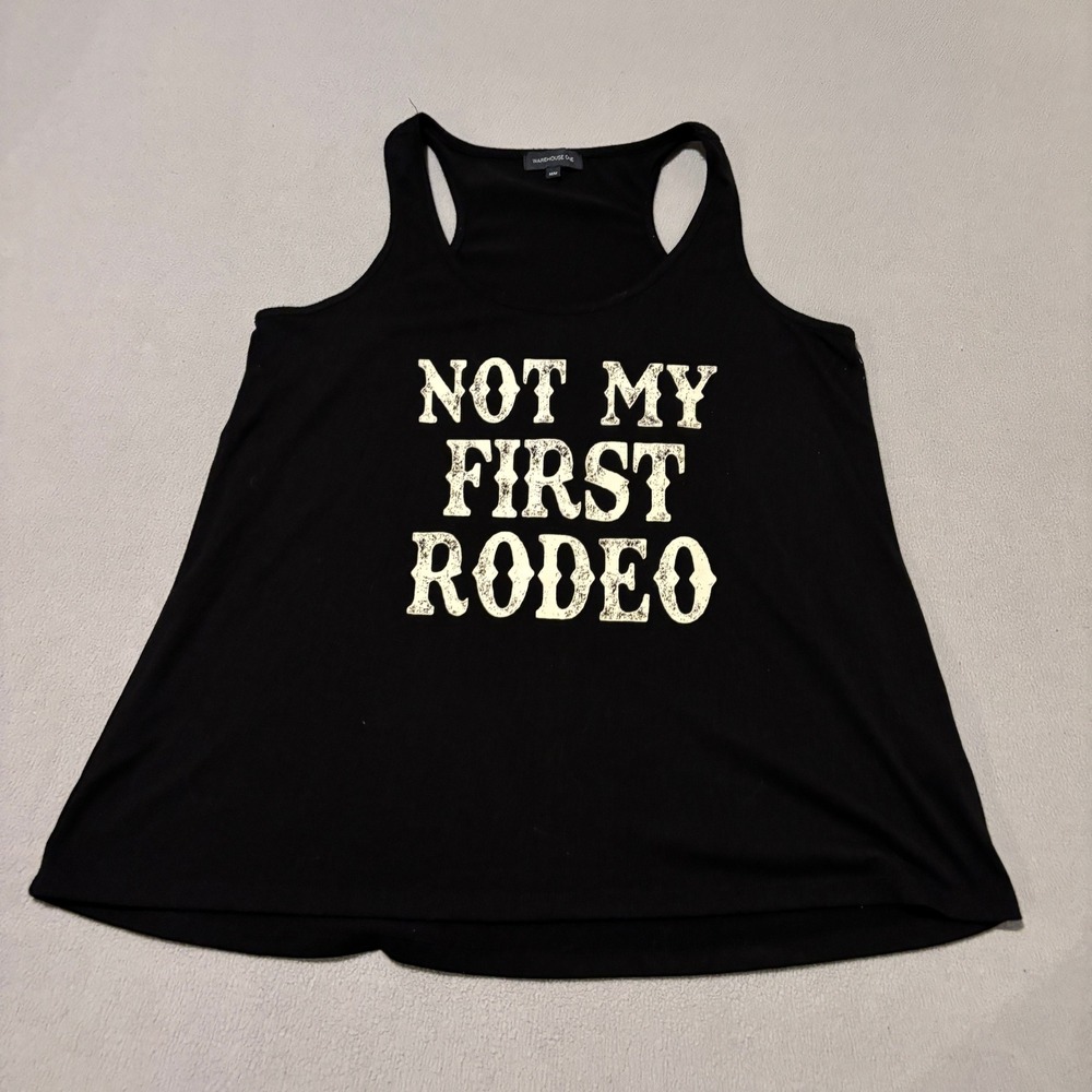 Warehouse One Womens Not My First Rodeo Graphic Tank Top Medium Black Racerback